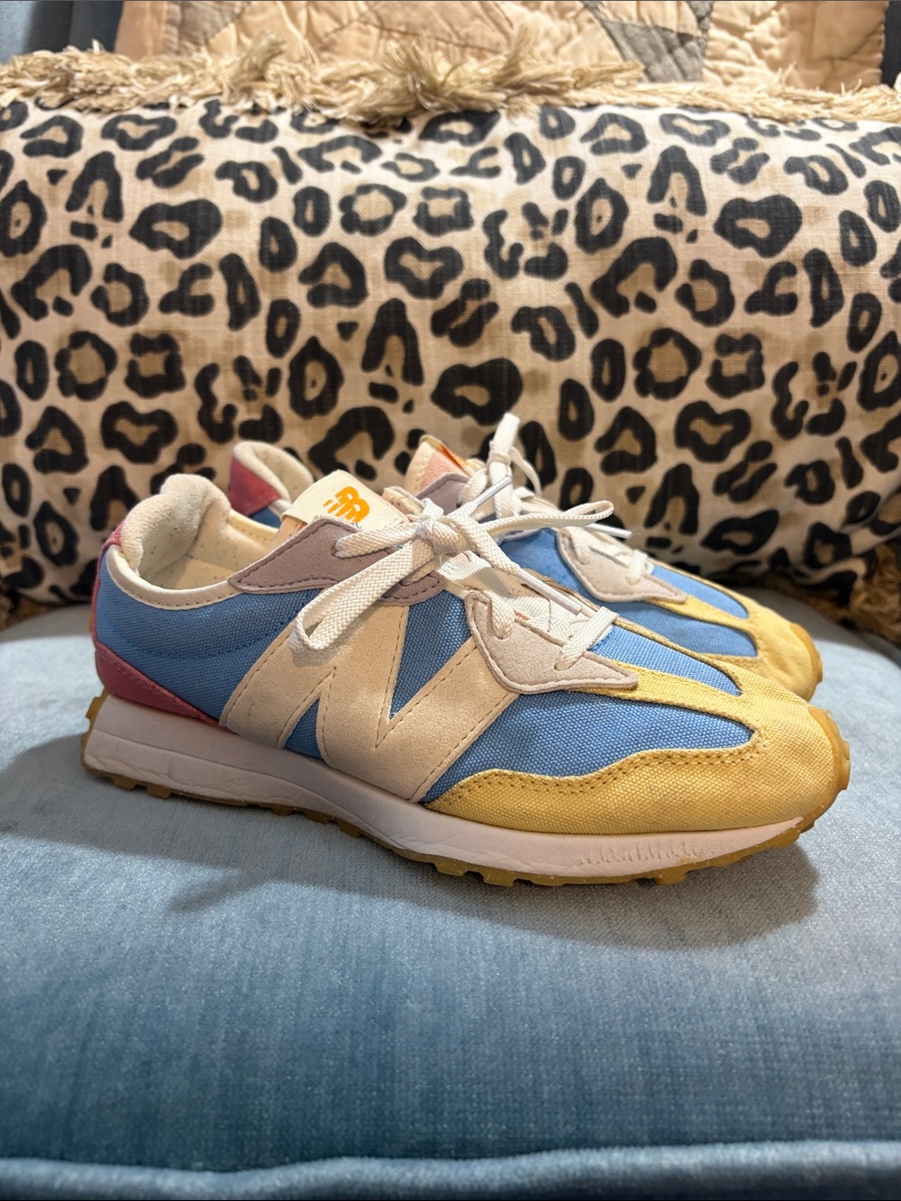 New Balance 327 Kids' Colorblock Retro Sneakers - Blue, Yellow, Cream